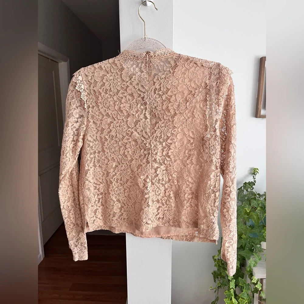 Delicate Lace Crewneck Blouse - Blush , Zara